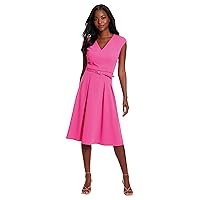 London Times V-Neck Knee Length Fit and Flare Belt | Business Casual Dress for Women