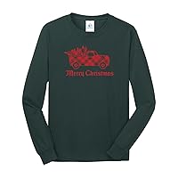 Threadrock Men's Red Plaid Truck with Christmas Tree Long Sleeve T-Shirt