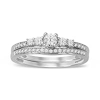 14K Gold 1/2CT TDW Round Diamond Five Stone Engagement Ring Set for Women Girl (I-J,I2)