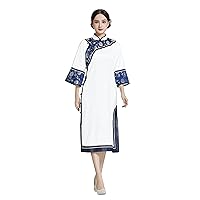 Silk Jacquard Oblique Placket Connect Shoulder Sleeve Lace Decoration Loose Cheongsams 083