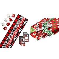 American Greetings 120 sq. ft. Red and Black Christmas Wrapping Paper Set & 120 sq. ft. Reversible Green and Red Christmas Wrapping Paper Bundle
