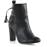 Womens High Heel Boots Round Toe Zip Laces Casual Day Or Night Wear Ankle Booties