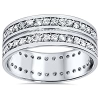 P3 POMPEII3 1 1/2ct Mens Diamond Eternity Ring Milgrain Accent 10K White Gold