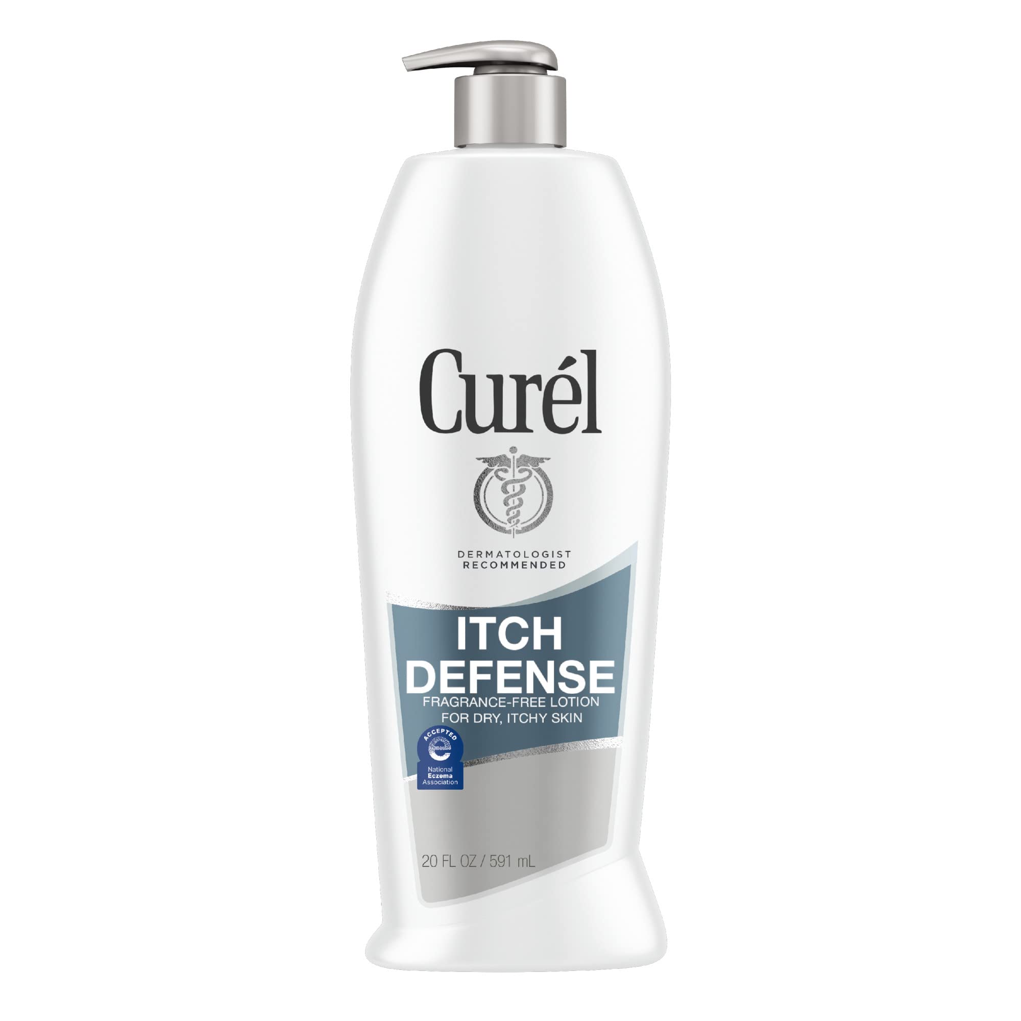 Curél Itch Defense Calming Body Lotion, Moisturizer for Dry, Itchy Skin, Body and Hand Lotion, with Advanced Ceramide Complex, Pro-Vitamin B5, Shea Butter, 20 Ounce, white