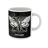 Coffee Mug Death Head Hawk Moth and Sacred Geometry Lines Ink 11 Oz Ceramic Tea Cup Mugs Best Gift Or Souvenir For Family Friends Coworkers
