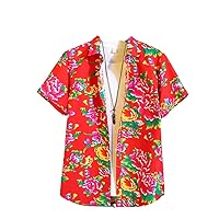 Summer Men's Short-Sleeved Floral Shirt with Chinese Style for Youth, Casual Floral Shirt