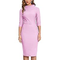 MUXXN Women's Retro Business Vintage Cocktail 1950 Style 3/4 Sleeve Pencil Midi Knee Length Bodycon Formal Dress Baby Pink L
