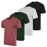 Real Essentials 4 Pack: Men's Cotton Performance Short Sleeve Crew Neck Pocket T-Shirt Athletic Top (Available in Big & Tall)