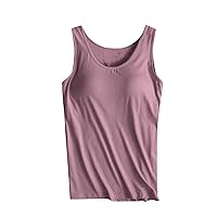 Tank Tops for Women with Built in Bra, Dressy Casual Basic Camisole Stretchy Layer Camis with Shelf Bra Underwear