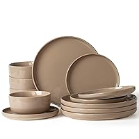 Milkyway Plates and Bowls Set, 12 Pieces Dinnerware Sets, Dishes Set for 4, Cinnamon Brown