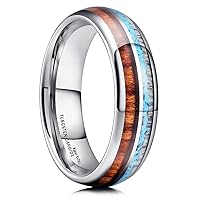 King Will Nature 6mm/8mm Silver Tungsten Carbide Ring Dome Koa Wood and Antler Inlay Wedding Bands for Men Women Blue Shining Inlays Comfort Fit