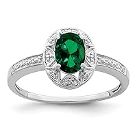 925 Sterling Silver Polished Diamond and Created Emerald Ring Measures 2mm Wide Jewelry for Women - Ring Size Options: 10 5 6 7 8 9