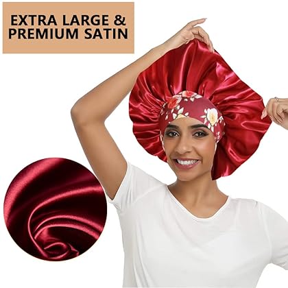 3PCS Extra Large Satin Bonnets for Black Women, Hair Bonnets for Sleeping Braids Curly Hair, B