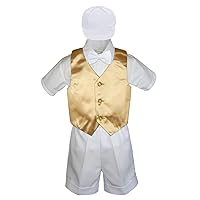 5pc Baby Toddler Little Boys White Bow Tie Shorts Suit Satin Vest S-4T (4T, Mustard)
