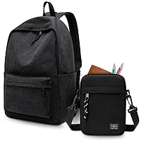 Ultimate Travel Duo: Men's Grey Canvas Laptop Backpack & Small Sling Bag Bundle - Waterproof, Multi-Section, Anti-Theft Zip, Ergonomic Design, Adjustable Strap, Side Bottle Pockets, Durable