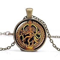 Golden Buddha Necklace, Dance of Destruction Lord Shiva Pendant, Glass Dome Buddhist Jewelry, Deity Spiritual Amulet Necklace