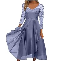 Dress Plus Size, Women's Dress Chiffon Elegant Lace Patchwork Dress Cut-Out Long Dress Bridesmaid Evening Dress