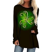 St. Patrick’s Day T-Shirt Green Top Crew Neck Long Sleeve Tee Classic Womens Oversized Sweatshirts