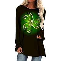 St. Patrick's Day Women Pullover Casual Tunic Tops to Wear with Leggings Long Sleeve Henley Blouses Patchwork Shirts