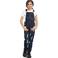 Kids Girls Denim Dungaree Pencil Skirt Dark Blue Jeans Pinafore Overall Jumpsuit