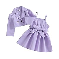 Kuriozud Toddler Girl 2Pcs Fall Outfits Sleeveless Belted Dress + Double Breasted Trench Coat Set Baby Clothes (Purple, 12-18 Months)