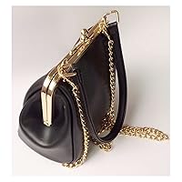 Bai Shi Wu Vintage Women Handbag PU Leather Clip Bag Women Retro Shoulder Bag Lady Wallet Black Leather Messenger Bag (Color: Black Gold Chain)