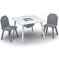 Delta Children Finn Table and Chair Set with Storage, White/Grey