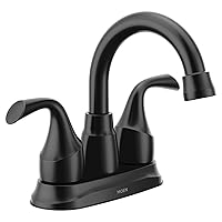 Moen Idora Matte Black Two-Handle Centerset Bathroom Sink Faucet with Drain Assembly, 84115BL