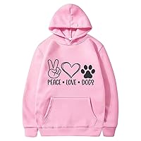 Women's Peace Love Dogs Cute Print Hoodies Funny Dog Lover Sweatshirt Graphic Long Sleeve Lightweigt Pullover Tops