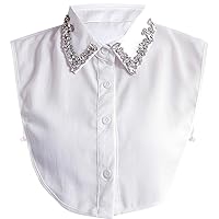 Stylish Detachable Rhinestone Fake Collar Half Shirt Blouse Chiffon False Collar White