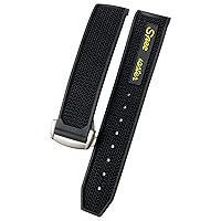 20mm 21mm 22mm Rubber Silicone Watchband Fit for Omega Speedmaster Watch Strap Stainless Steel Deployment Buckle (Color : Black Yellow Silver, Size : 20mm)