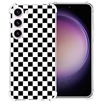 Phone Case for Samsung Galaxy S23 5G/4G, Black White Grid Plaid Regular Lattice Checkered Checkerboard Cute Shockproof Protective Anti-Slip Soft Clear Cover Shell