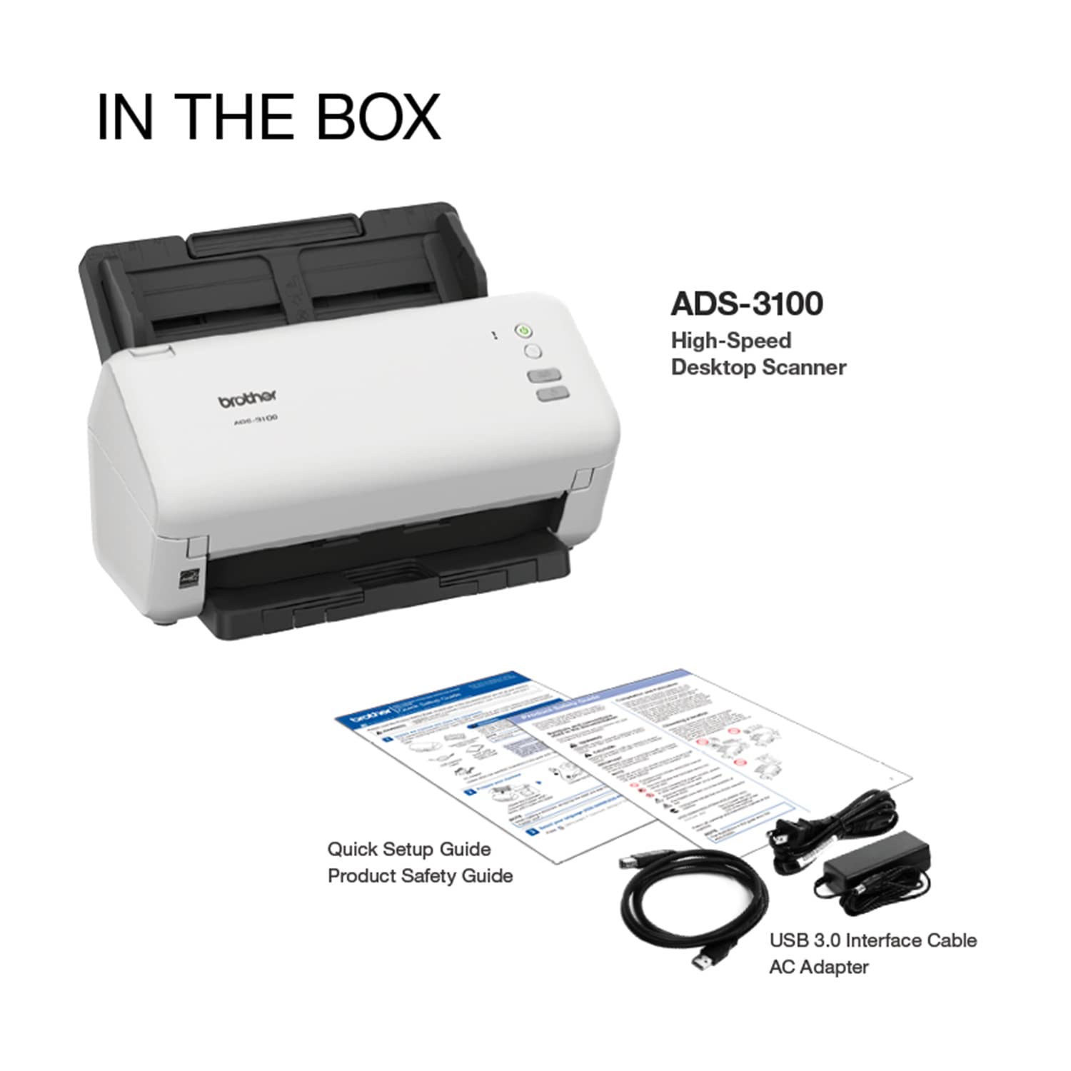 Brother ADS-3100 High-Speed Desktop Scanner | Compact with Scan Speeds of Up to 40ppm