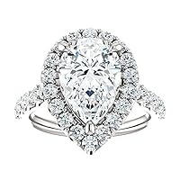 Riya Gems 6 CT Pear Diamond Moissanite Engagement Ring Wedding Ring Eternity Band Vintage Solitaire Halo Hidden Prong Setting Silver Jewelry Anniversary Promise Ring Gift