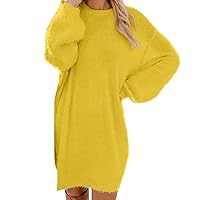 Womens Sweater Dresses Winter Fashion Knit Crewneck Warm Dress Long Sleeve Casual Sweatshirts Dress