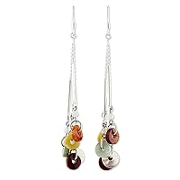 NOVICA Artisan Handmade Jade Quartz Waterfall Earrings | .925 Sterling Silver Glass Bead Dangle Earrings | Multi-color Stones Dangle Earring | Handcrafted Jewelry | Earthy Blend Themed Thailand