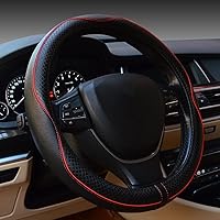 Car Steering Wheel Cover, Anti-Slip, Safety, Soft, Breathable, Heavy Duty, Thick, Full Surround, Sports Style (Black with Red line)