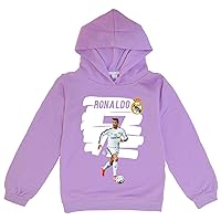 Unisex Child Football Star Graphic Hooded Tops,Cristiano Ronaldo Print Long Sleeve Sweatshirt Cotton Hoodie