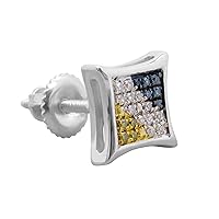 Dazzlingrock Collection 0.05 Carat (ctw) Round White, Blue and Yellow Diamond Square Shape Iced Unisex Stud Earring (Only 1Pc) in Gold