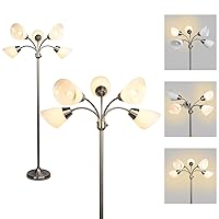 FIRVRE Modern Reading Floor Lamp Stand Up Lamps with Adjustable Arms 5 Head PVC Lampshade Sand Nickel Modern Bright Tall Metal Pole Lamps for Bedroom Living Room Corner Study Office