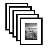 8x10 Picture Frame Set of 5 in Black - Use as 5x7 Picture Frame with Mat or 8x10 Frame Without Mat - Picture Frames Collage Wall Decor with Plexiglass and Easel for Wall or Tabletop