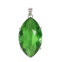 REAL-GEMS 50 Ct Lab Created Marquise Cut Dark Green Amethyst 925 Silver Pendant for Party