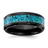Chisel Black Zirconium Polished With Blue Simulated Opal Inlay 8.00mm Band Jewelry for Women - Ring Size Options: 10 10.5 11 11.5 12 12.5 13 7 7.5 8 8.5 9 9.5