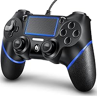 EFFUN Wired Gaming Controller for PS4, Remote Control for Sony Playstation 4 Pro Slim PC, Double Shock Analog Joysticks, Plug and Play, 6.9 ft Cable, Slip-Proof Grip, Black/Blue, Gifts for Men