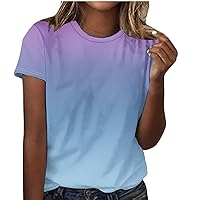 Womens V Neck Shirt Gradient Color Sleeve Summer Tops V Neck Short Sleeve Tshirts Tunic Shirts Soft Dressy Blouses