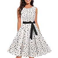 XJYIOEWT Summer Dresses for Women 2024 Midi Vacation, Women's Vintage Cocktail Dress 1950s Retro Cocktail Sleeveless Sw