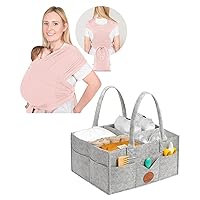 Keababies Baby Wraps Carrier, D-Lite Baby Wrap and Baby Diaper Caddy Organizer - Easy-Wearing, Adjustable Baby Sling Carrier Newborn to Toddler - Large Baby Organizer