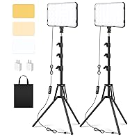 2 Pack LED Video Photography Lighting Kit with 62.99'' Tripod Stand, Unicucp 2500-8500K Dimmable Studio Streaming Light for Video Recording Filming, Live Game YouTube, Portrait Shooting, USB Charger