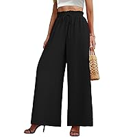 Women's Wide Leg Dress Pants with Pockets Lightweight High Waisted Adjustable Tie Knot Loose Lounge Trousers
