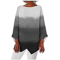 3/4 Sleeve Tops for Women Sexy Comfy Shirt Casual Loose Irregular Hem Blouse T Shirt Round Neck Retro Print Tops